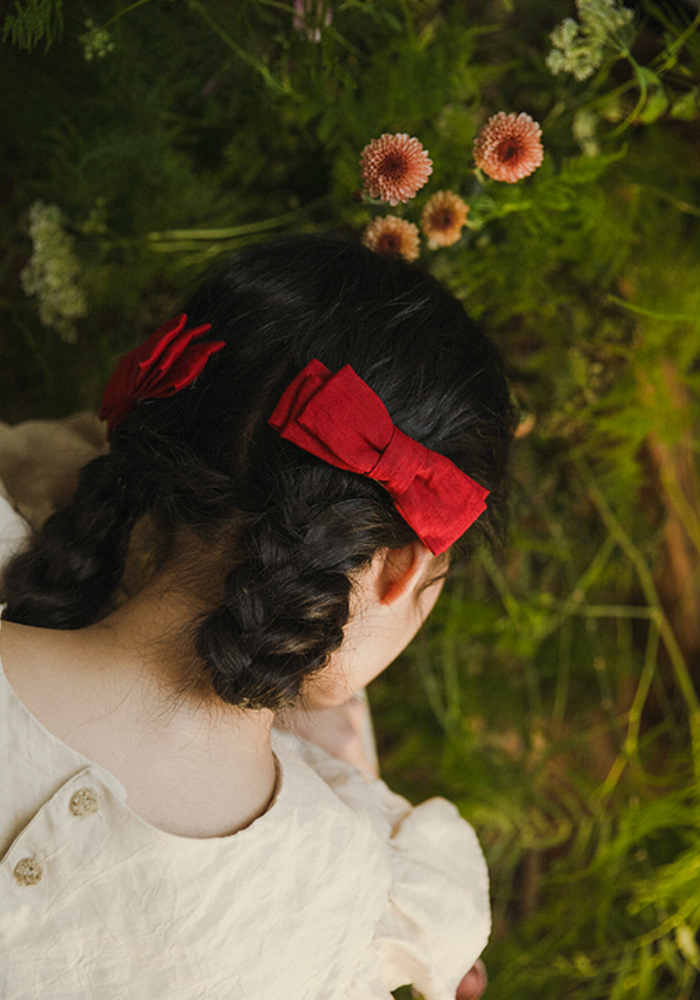 Linen pinch hair bow - red
